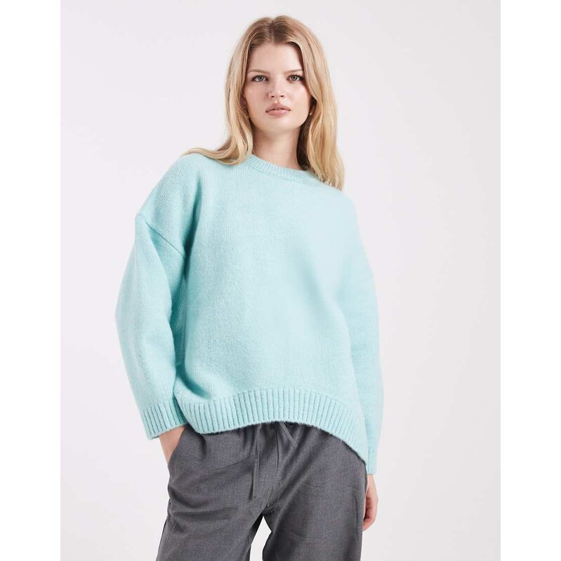 ASOS DESIGN oversized crew neck jumper with curved hem in duck egg 115520144