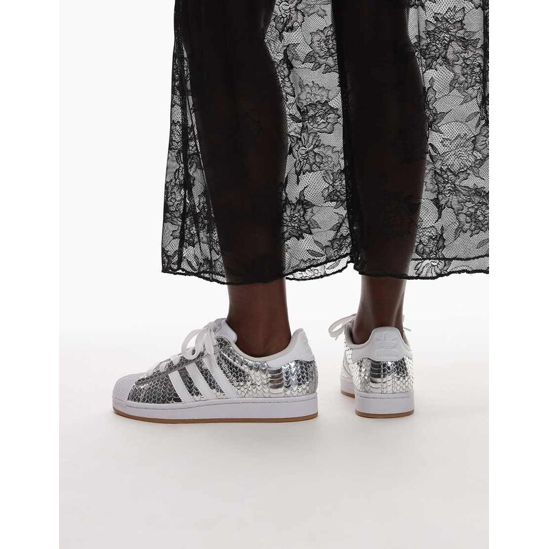 adidas Originals Superstar II croc print trainers in metallic