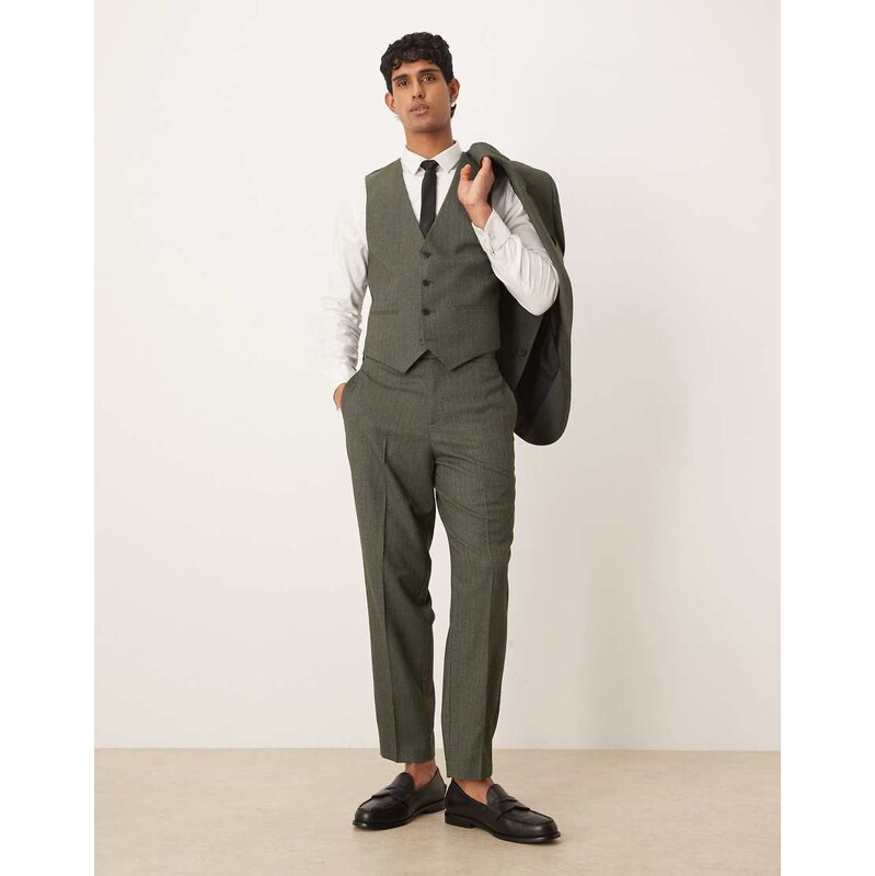 ASOS DESIGN relaxed tapered suit trousers in dark green
