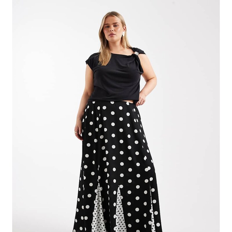 ASOS Curve ASOS DESIGN Curve mixed print godet maxi skirt-Multi