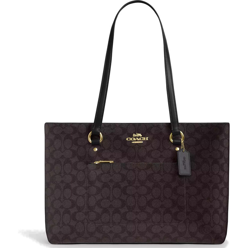 COACH Kabelka Station Tote Bag In Signature Canvas Gold Wallnut