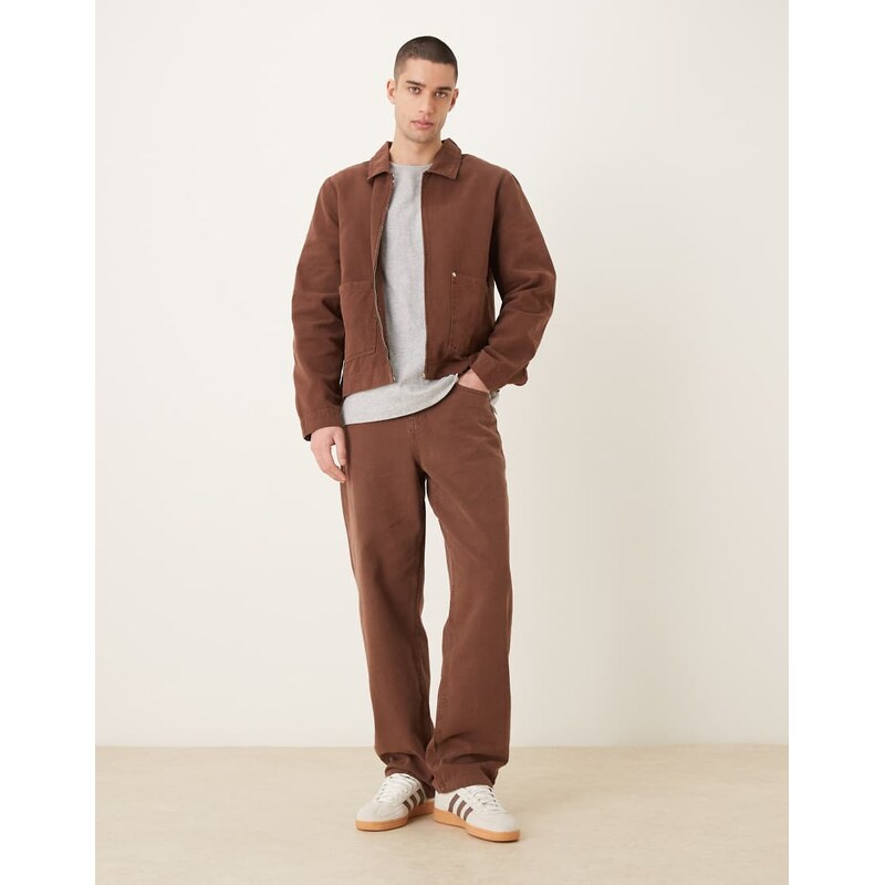 ASOS DESIGN co-ord harrington jacket with vintage wash in brown