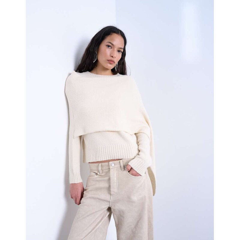 Topshop knitted scarf jumper in cream-White 115521203