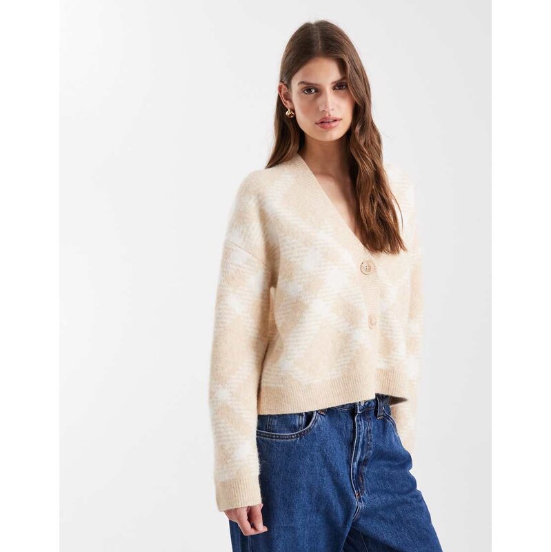 Miss Selfridge oversized check cardigan in buttermilk-Yellow