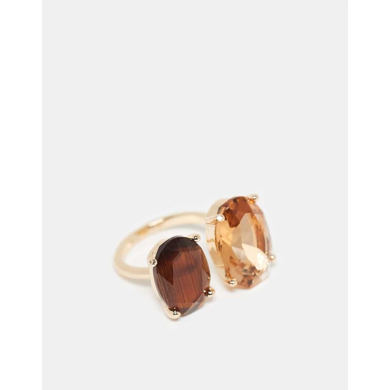 ASOS DESIGN ring with double amber stone-setting in gold tone 112317850