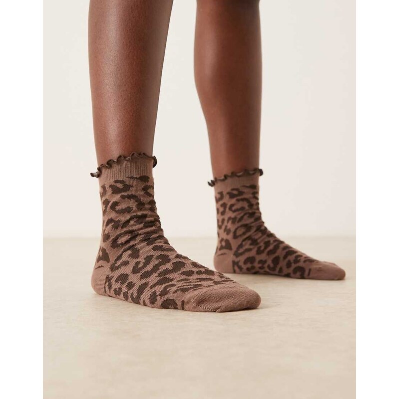 ASOS DESIGN leopard print socks in chocolate brown