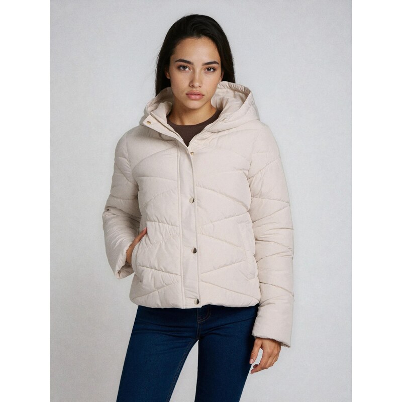 Sinsay - Prošívaná puffer bunda s kapucí - krémová 111334470