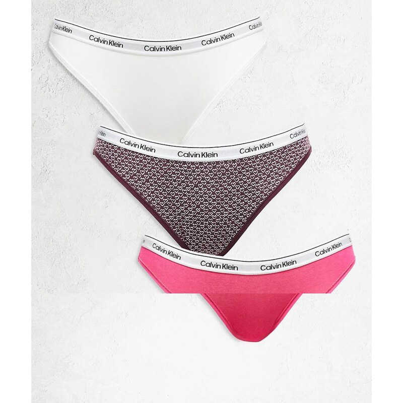 Calvin Klein Icon Logo 3 pack bikini briefs in pink/white/heart print 112259531