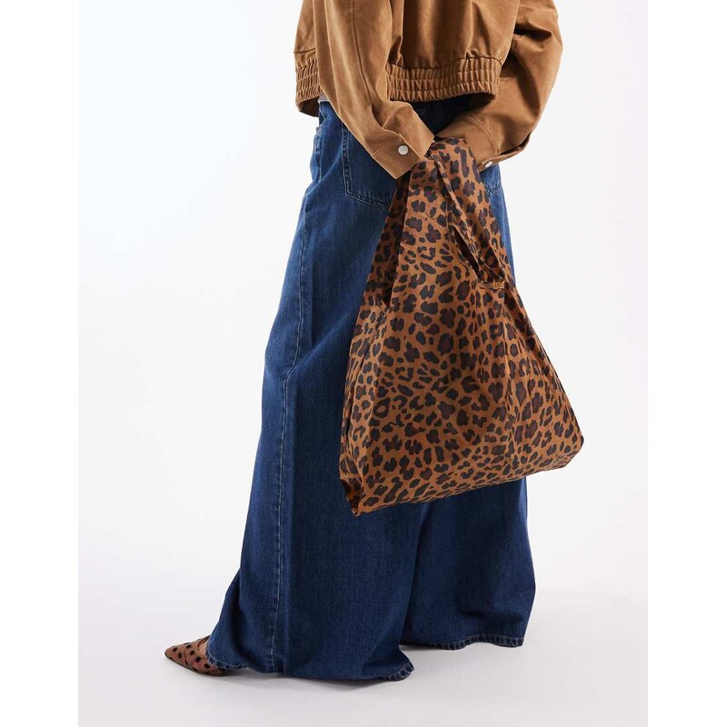 Baggu nylon shopper tote bag in leopard print-Multi