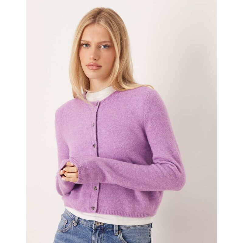 JDY crew neck cardigan with wool in purple