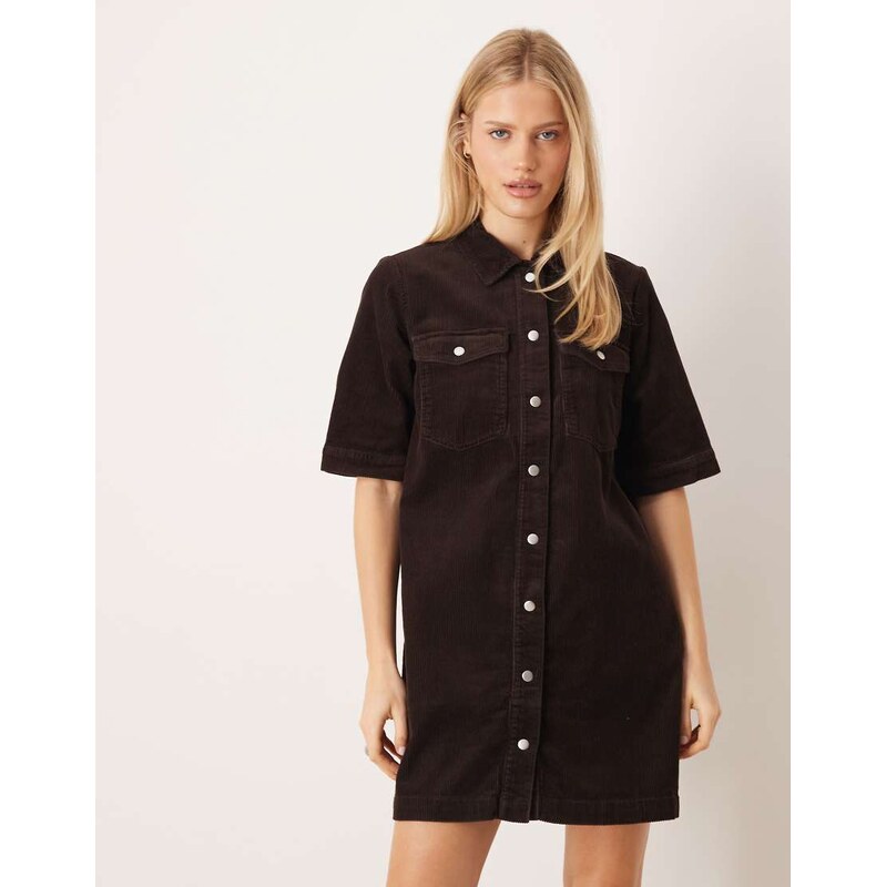 JDY cord shirt dress in brown