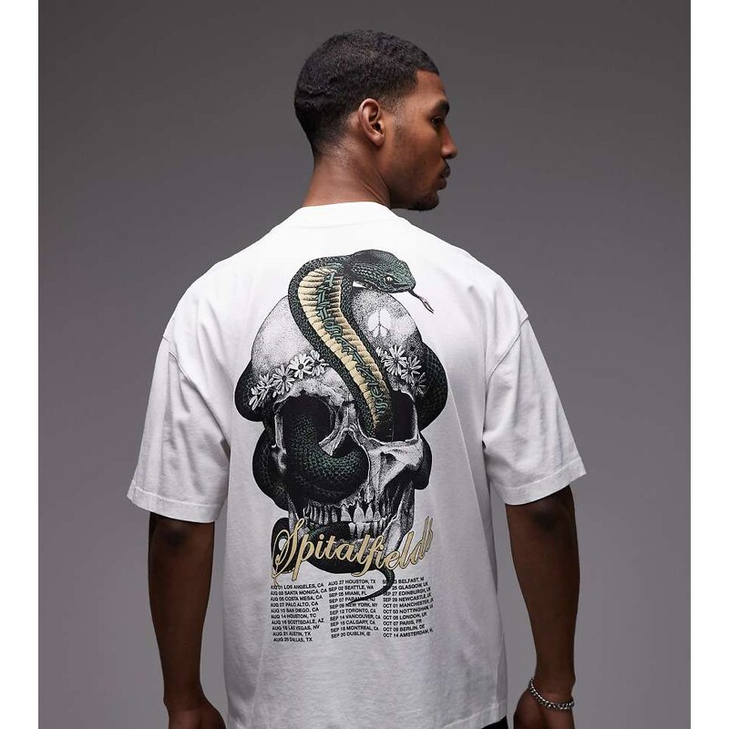 AllSaints snake skull graphic tee in chalk-White