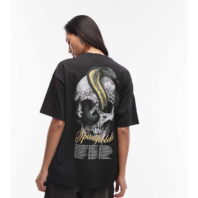 AllSaints Etta snake skull graphic tee in washed black 115519760