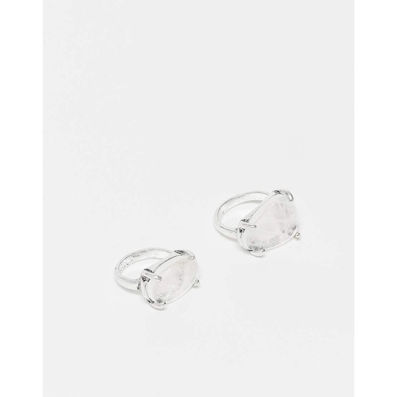 Reclaimed Vintage unisex 2 ring pack with faux stones in silver