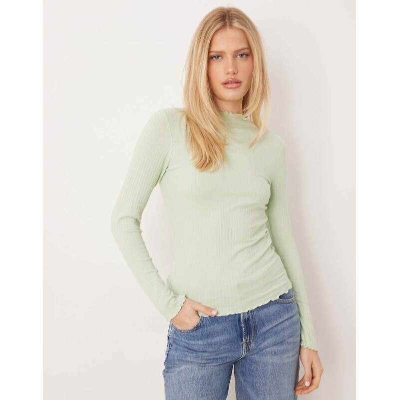 JDY lettuce edge long sleeve top in sage green