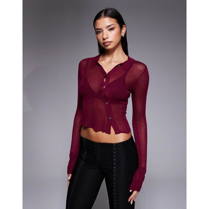 I.AM.GIA Davina 90s fine ribbed knit asymmetric button detail
