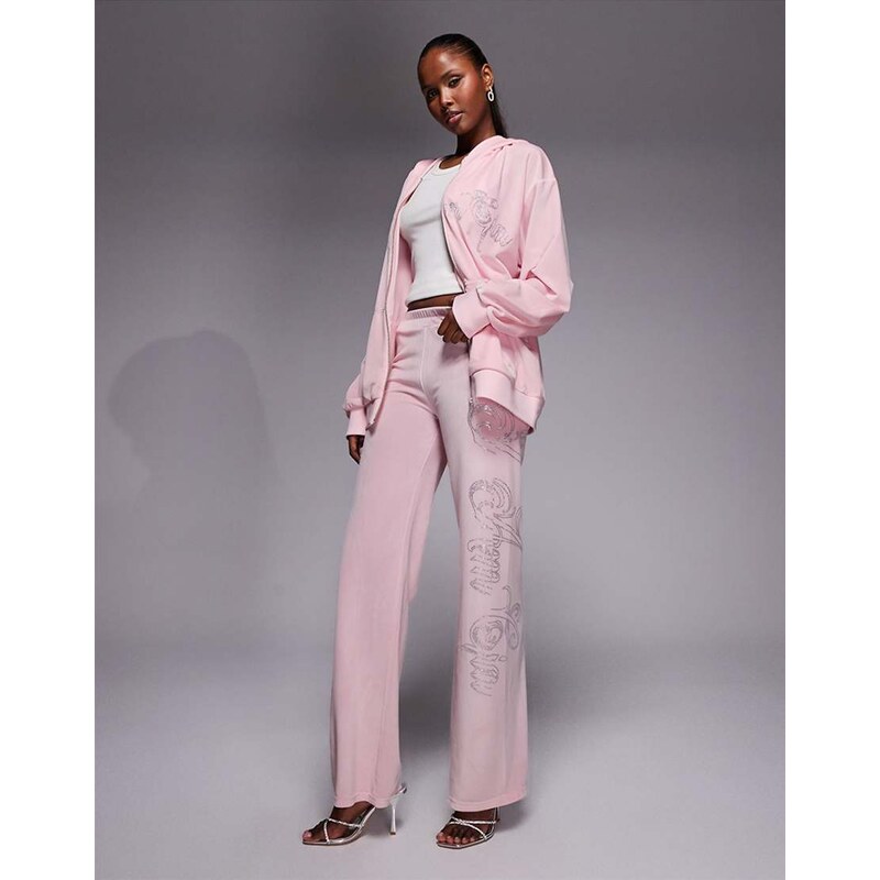 I.AM.GIA Daria velour diamante logo detail track pant co-ord in