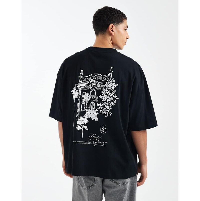 ASOS DESIGN oversized t-shirt with scenic print in black