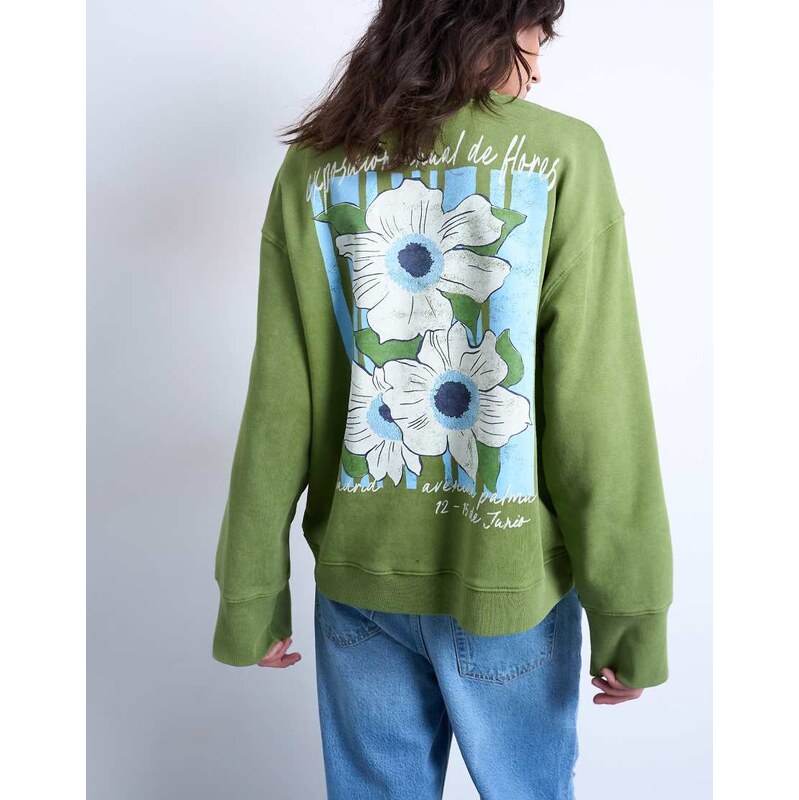 Topshop graphic de flores back print oversized sweatshirt in green 112260098