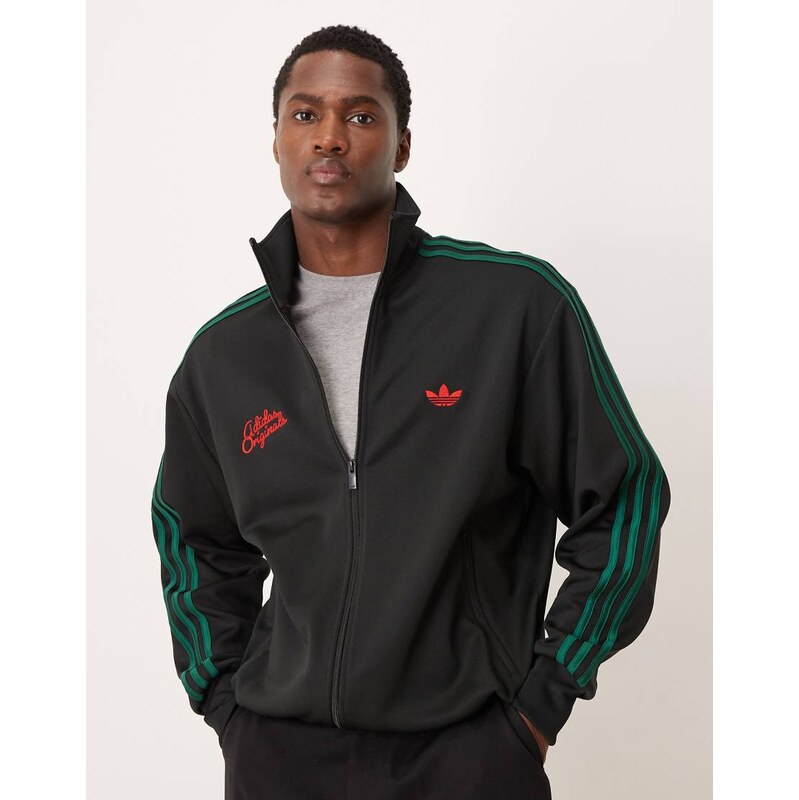 adidas Originals script logo and rose track top in black
