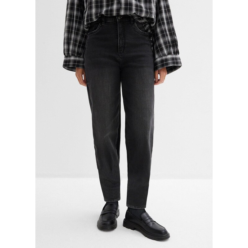 bonprix Džíny Barrel z organické bavlny, High Waist černá Žena