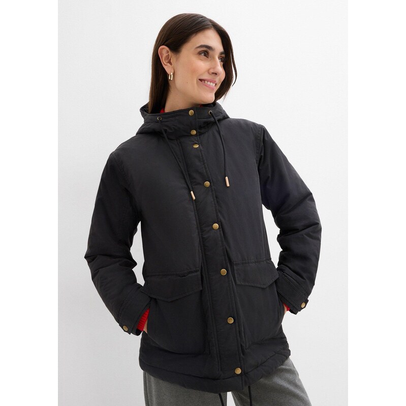 bonprix Zateplená parka černá Žena 112260564