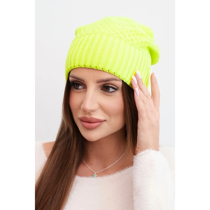 Dámská zimní vlněná čepice Kesi K426 neon žlutá