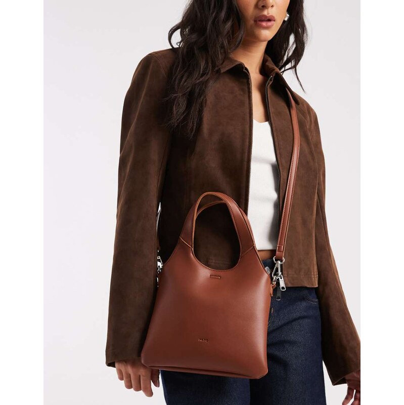 PASQ flat mini tote crossbody bag in brown 112484664