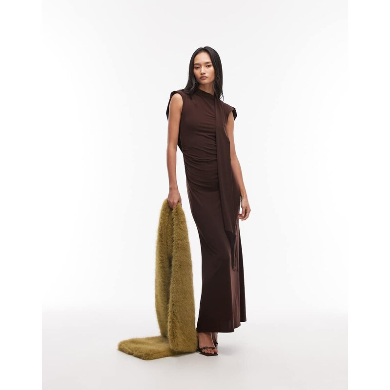 ASOS DESIGN slinky scarf neck structured shoulder maxi dress