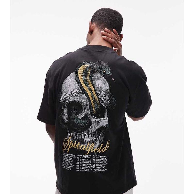 AllSaints snake skull graphic tee in washed black