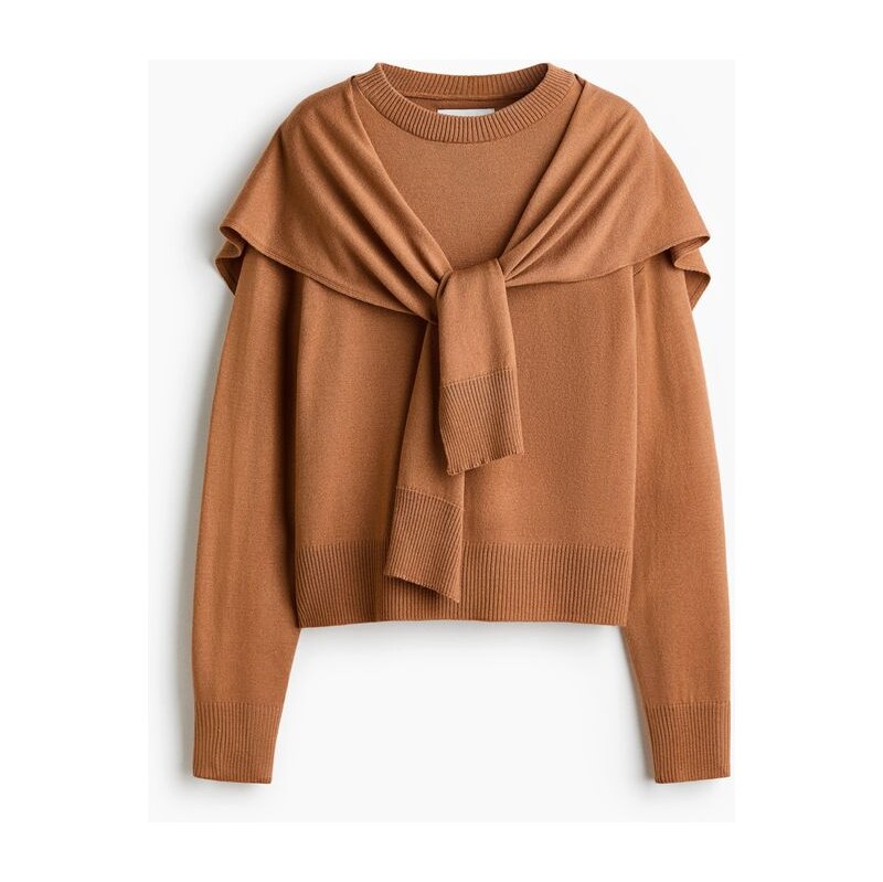 H&M - Svetrs šálovým detailem - Světle Hnědá