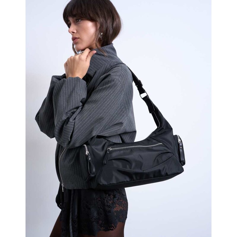 Topshop Cheryl large nylon crossbody bag in black