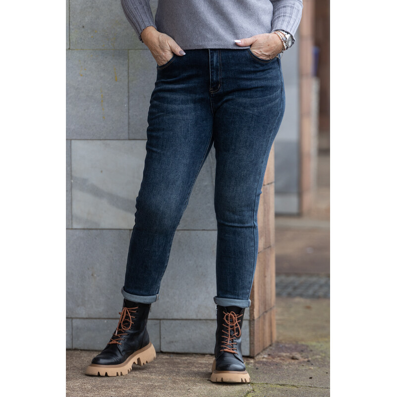 M.SARA Mom fit džíny ESCAPE [M1225-3H] Barva: Modrá, Velikost: L
