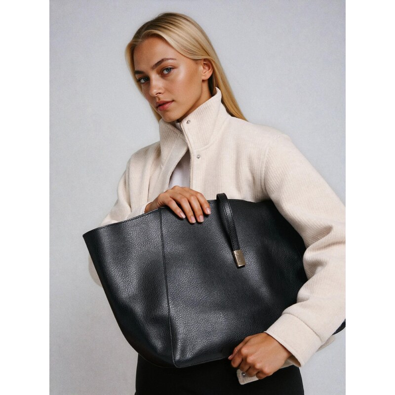 Sinsay - Kabelka shopper z imitace kůže - černá 112224153