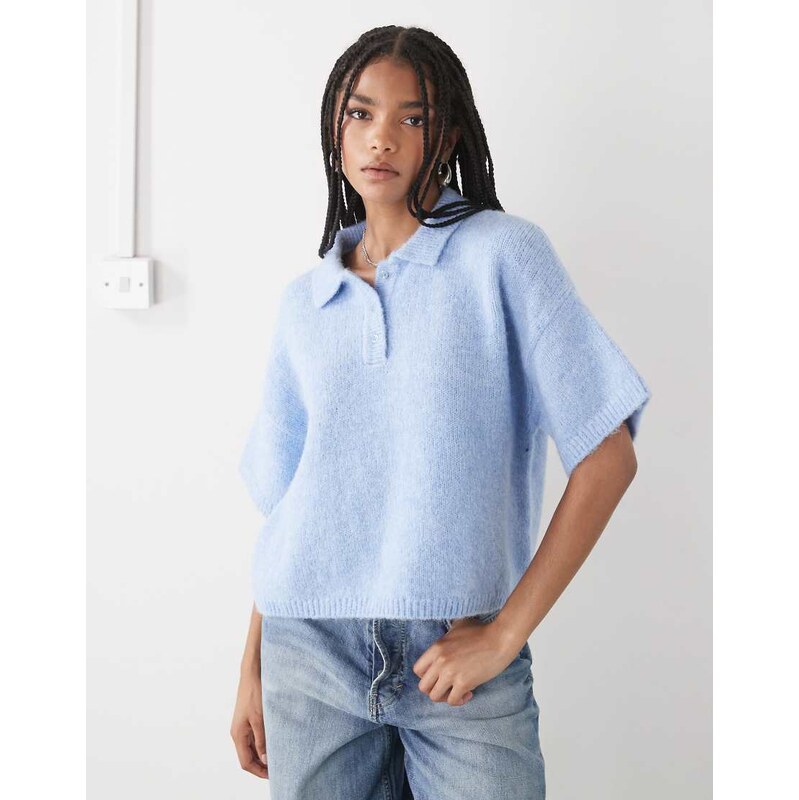 COLLUSION knitted short sleeve polo in blue 112278820