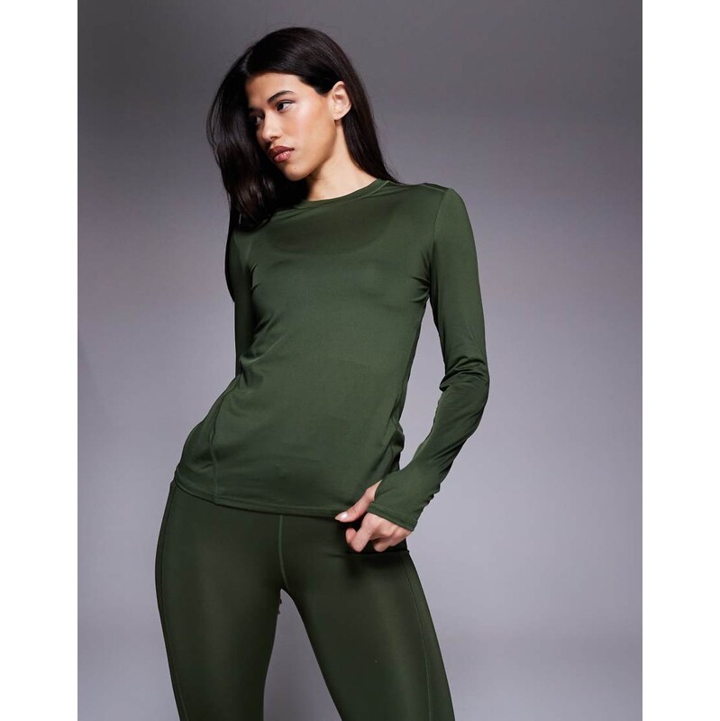 4505 Icon active quick dry slim fit long sleeve top in khaki-Green 112286461