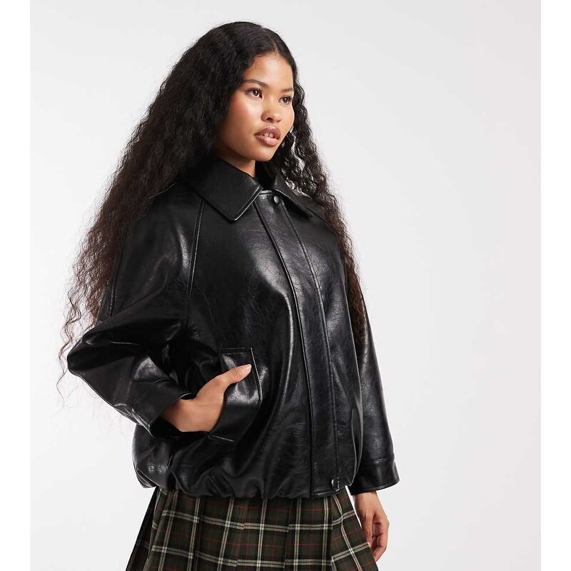 ASOS Petite ASOS DESIGN Petite leather look oversized bomber jacket in 114339341