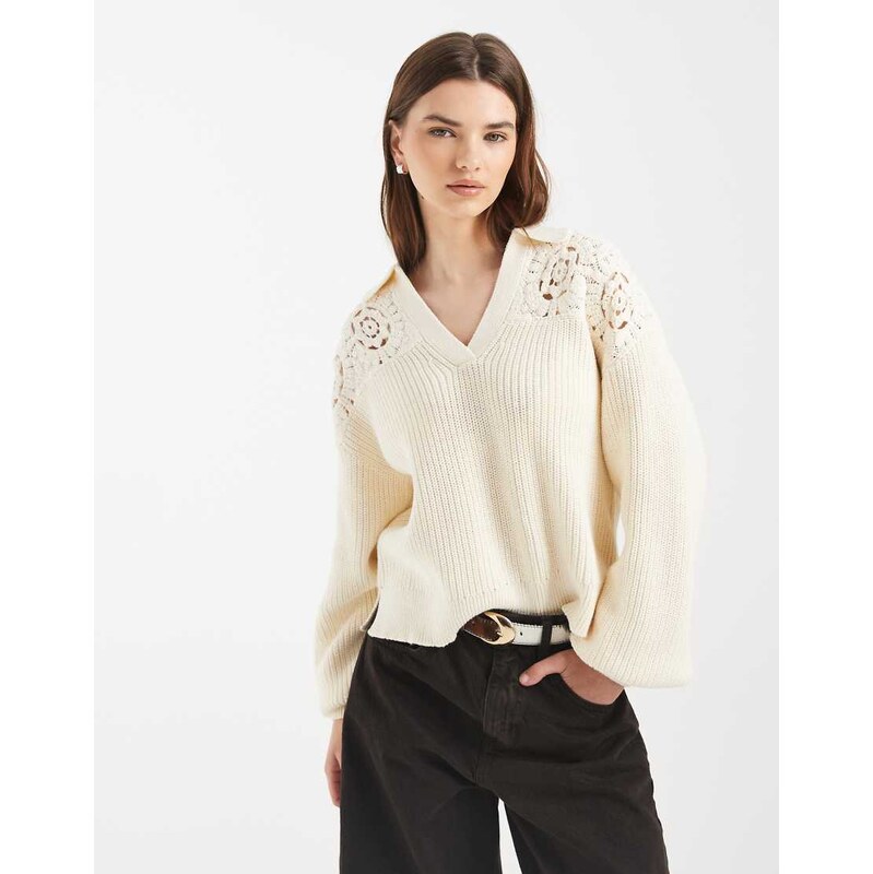 Levis crochet polo jumper in ecru-White 112286379