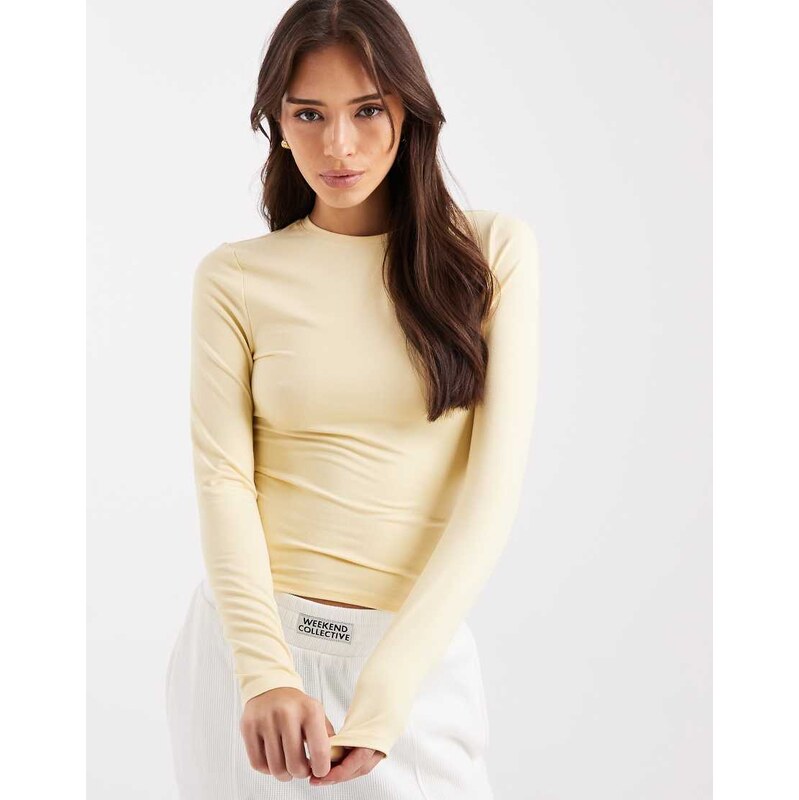 Miss Selfridge sculpted long sleeve tshirt in buttermilk-Yellow