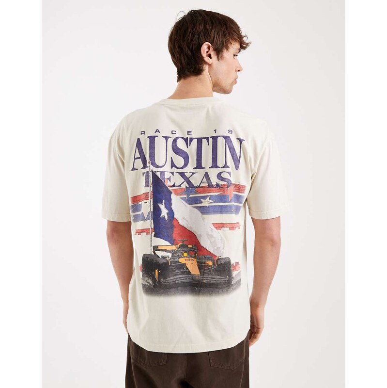 Hollister boxy oversized short sleeve f1 austin t-shirt in white