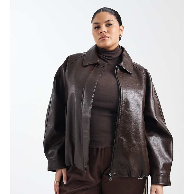 ASOS Curve ASOS DESIGN Curve leather look oversized bomber