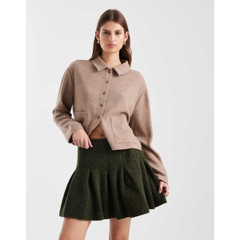 Miss Selfridge pleated knit mini skirt in olive-Green