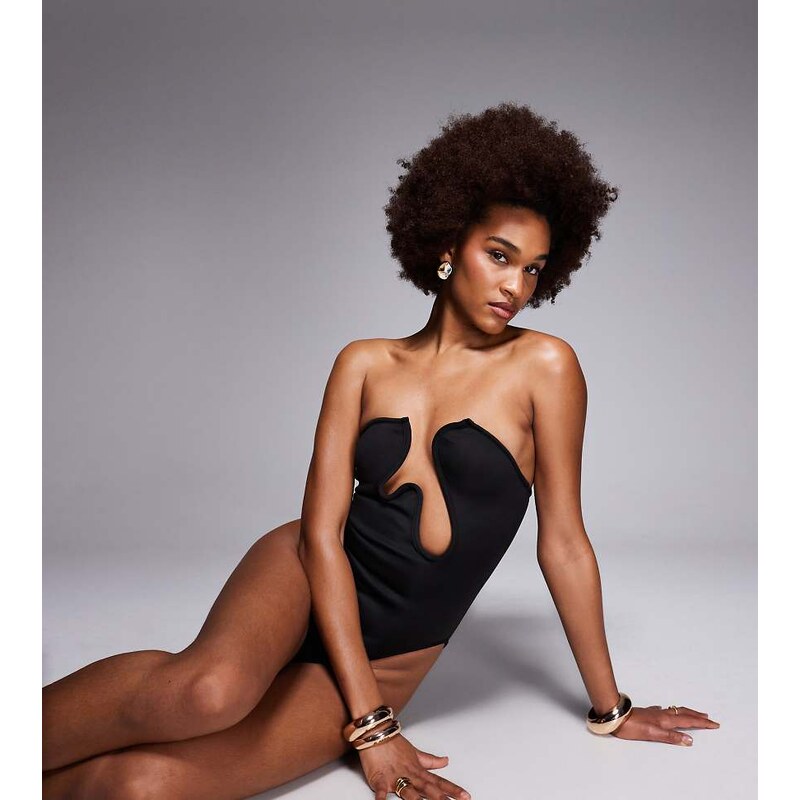 ASOS Tall ASOS DESIGN Tall Sydney premium bandeau swimsuit with cutout 115514638