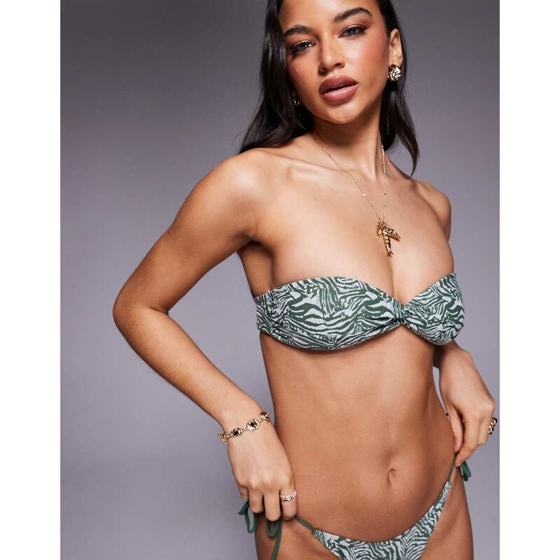 ASOS DESIGN Jacqueline twist bandeau bikini top in contrast