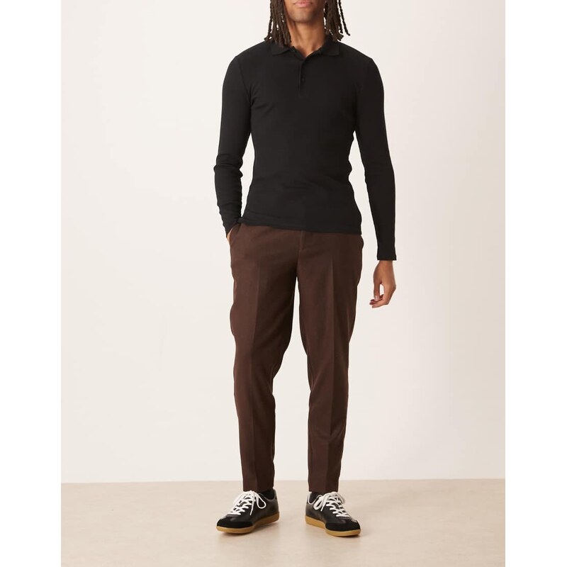 ASOS DESIGN smart tapered wool blend trousers in dark brown