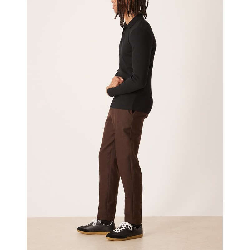 ASOS DESIGN smart tapered wool blend trousers in dark brown
