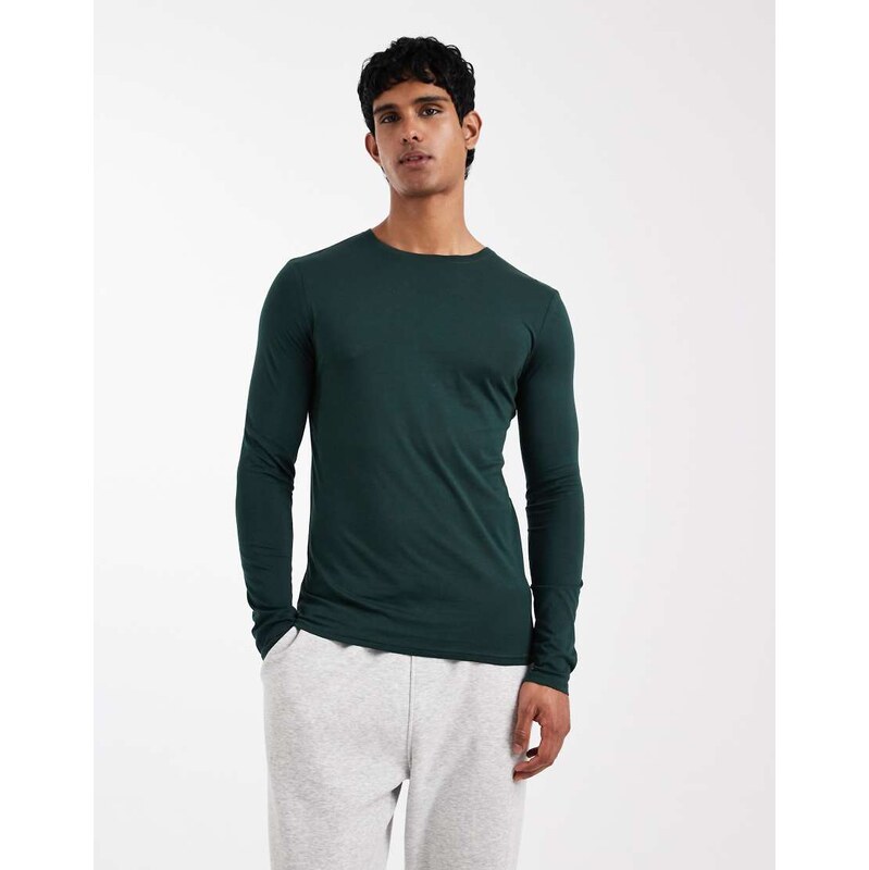 ASOS DESIGN Premium SUPIMA Cotton long sleeve muscle fit t-shirt in dark green