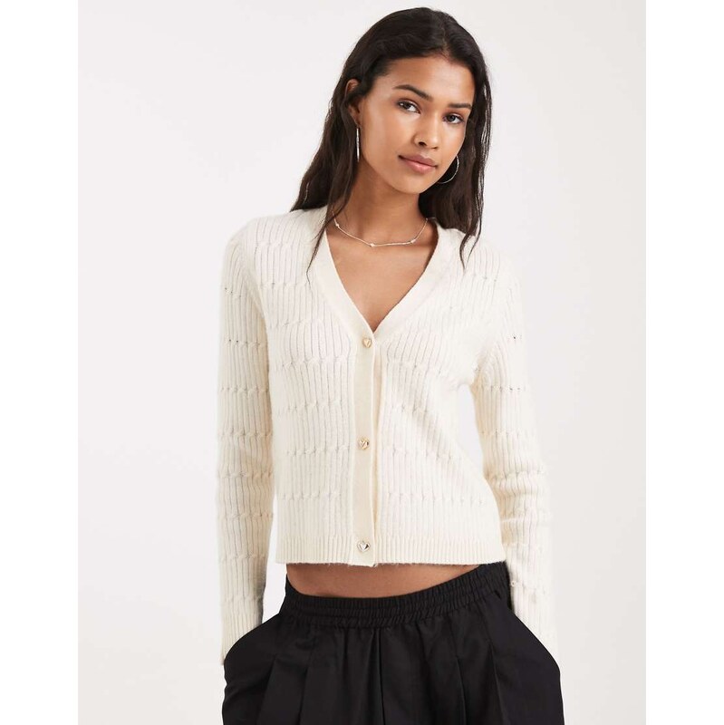 ONLY v-neck knitted cardigan in cream-White