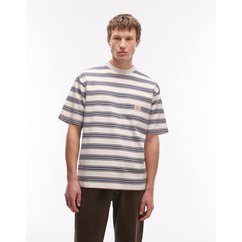 Levis Workwear pocket logo relaxed t-shirt in grey stripe-White