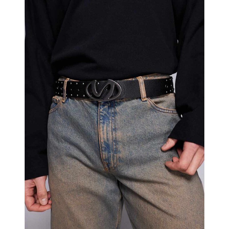 ASOS DESIGN faux leather belt with molten oval buckle and